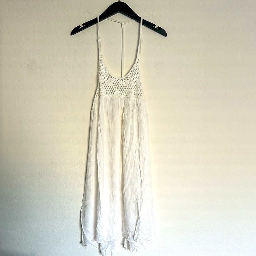 Roxy - Crochet-Top White Gauzy Halter-Top Swim Cover-Up
